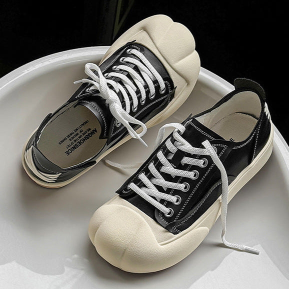 Platform faux leather sneakers black futuristic round toe chunky sole skater shoes grunge punk trainers