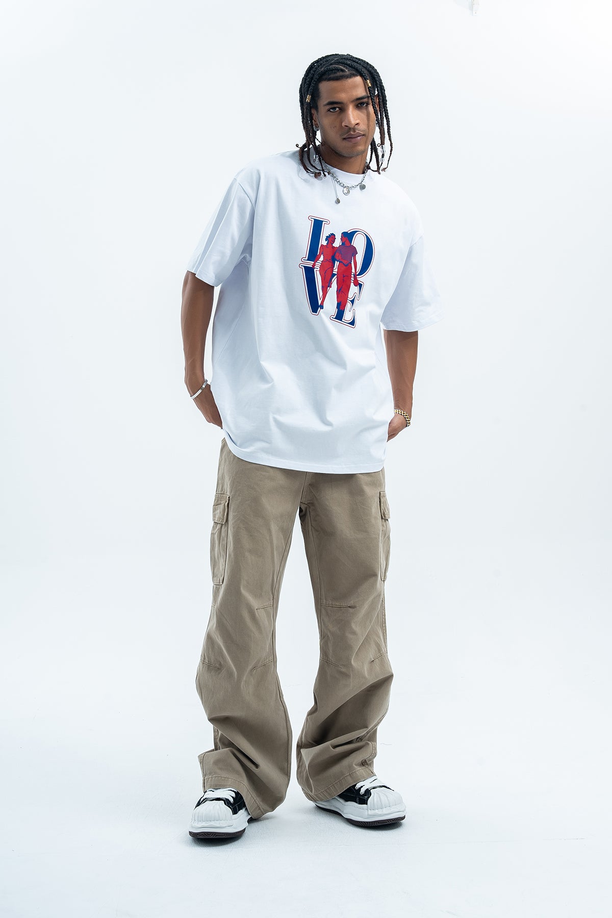 Love slogan t-shirt couples top graffiti tee in white