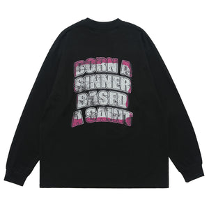 Saint print long sleeve top neon graffiti jumper grunge religion t-shirt in white