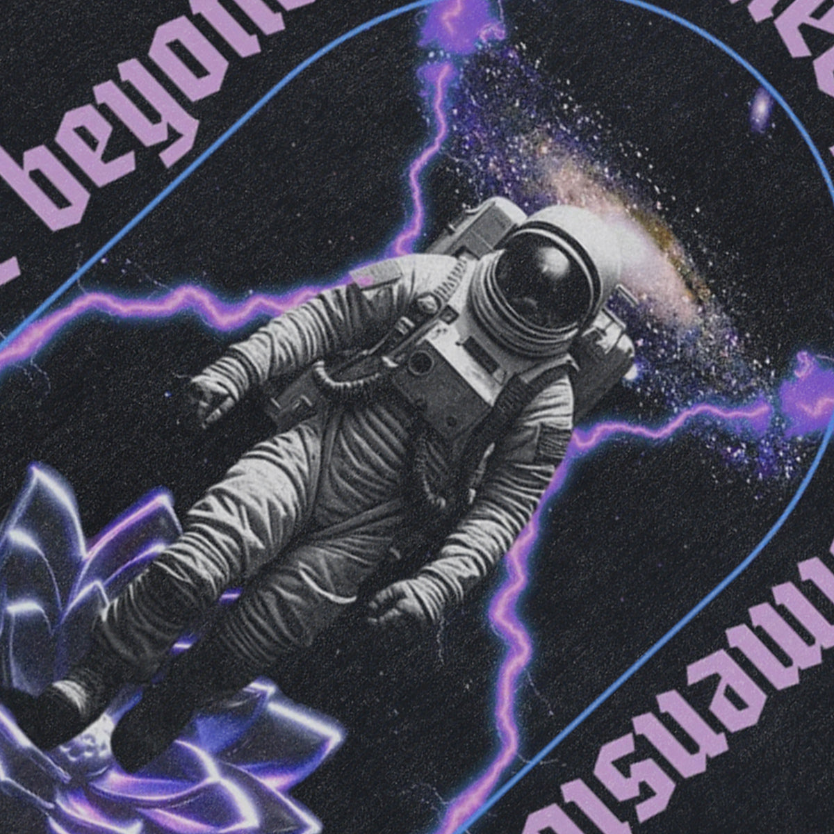 Thunder print sleeveless t-shirt psychedelic spaceman poster surfer vest astronaut tank top in acid wash black