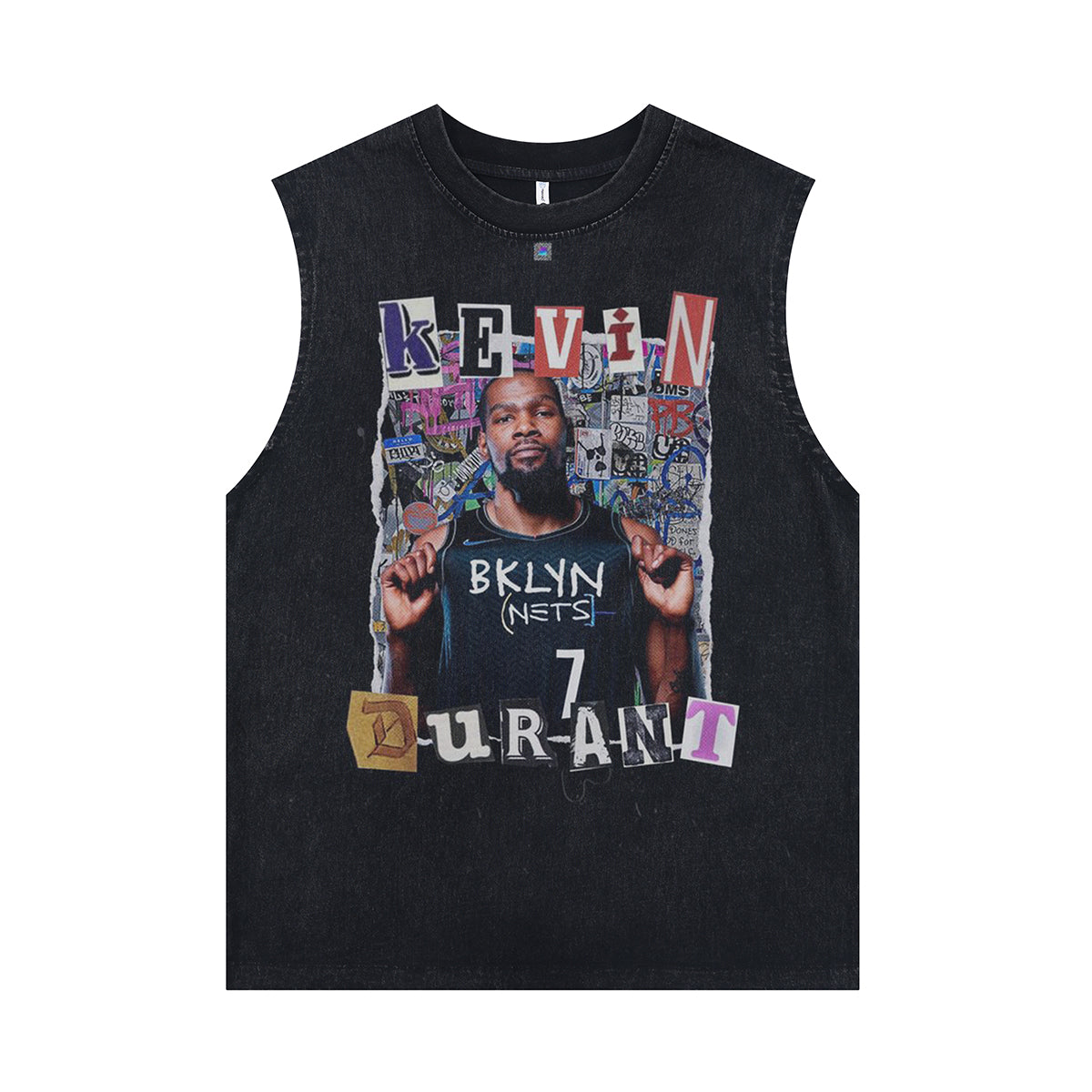 Kevin Durant sleeveless t-shirt vintage basketball player vest USA sports tank top in acid wash black