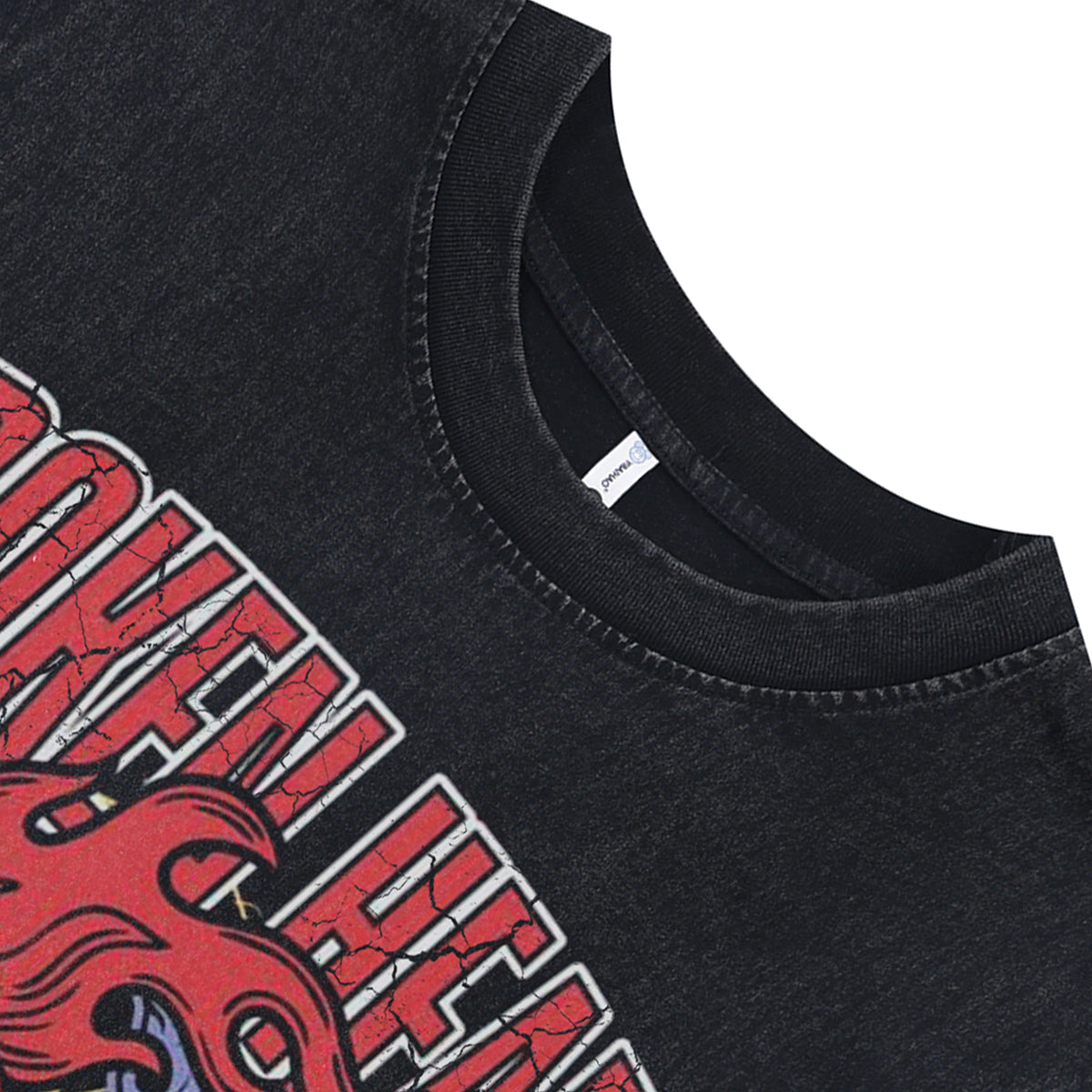 Broken heart sleeveless t-shirt tattoo print surfer vest 90s rocker tank top in acid wash black