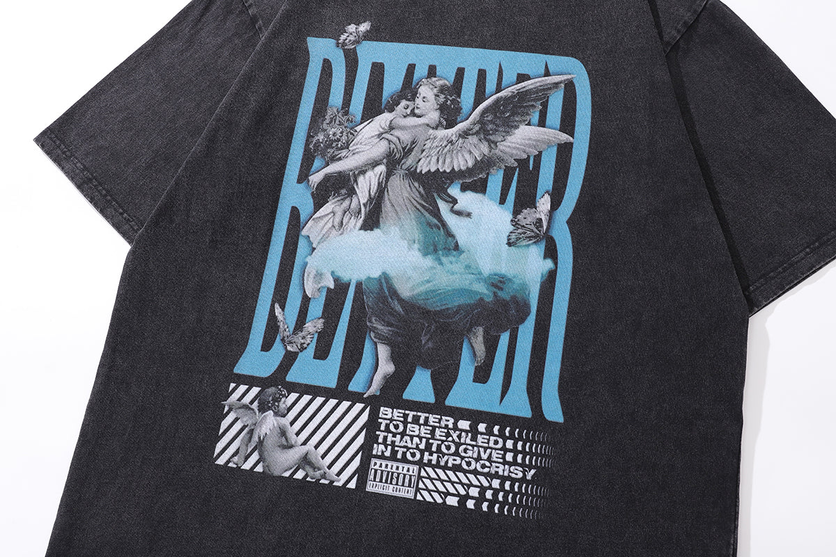Better slogan t-shirt angel cartoon tee retro saint top in vintage grey