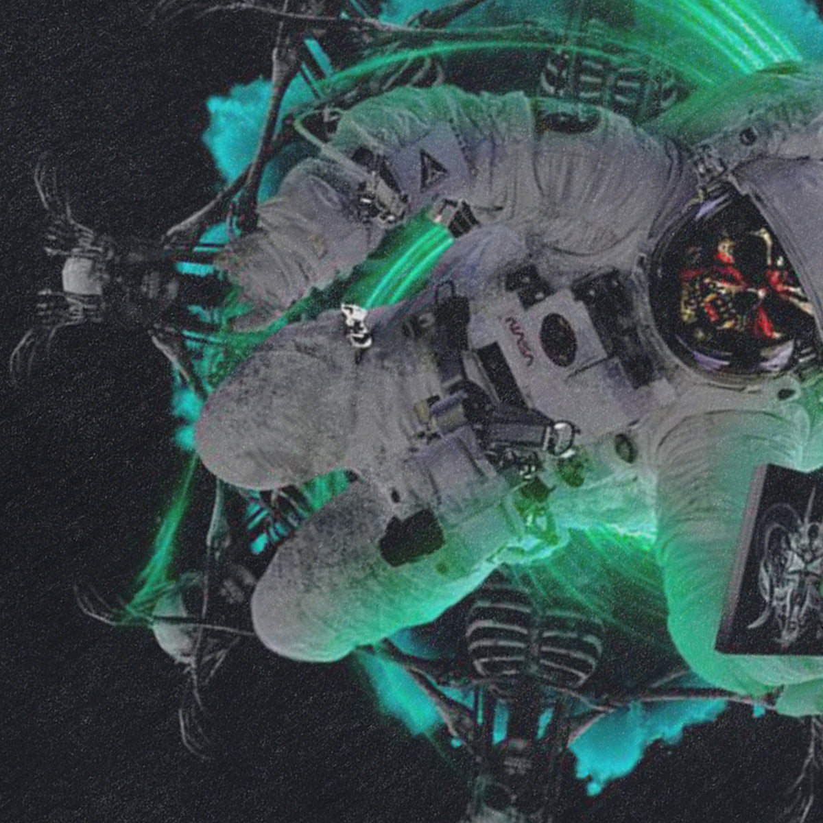 Creepy spaceman sleeveless t-shirt psychedelic cartoon vest 00s astronaut poster tank top in acid wash black