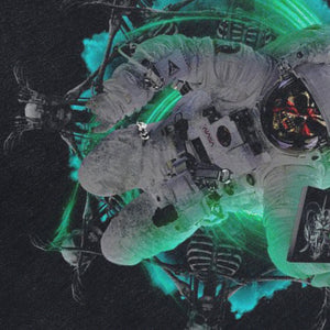 Creepy spaceman sleeveless t-shirt psychedelic cartoon vest 00s astronaut poster tank top in acid wash black