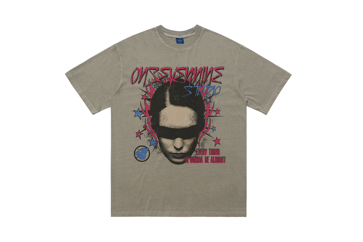 Gothic t-shirt blindfolded girl top creepy print tee in cream