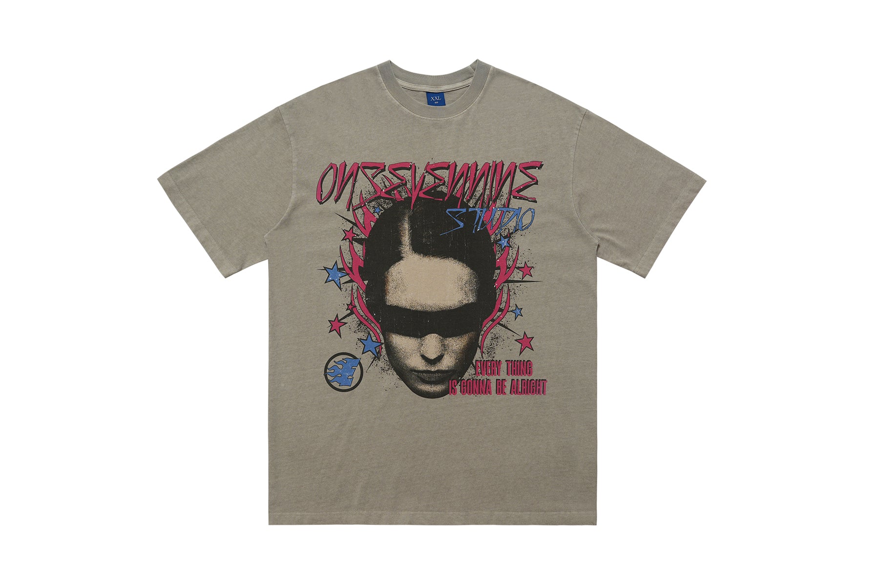 Gothic t-shirt blindfolded girl top creepy print tee in cream