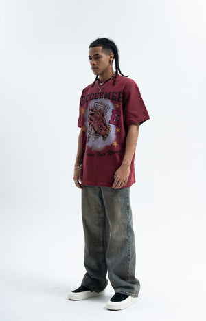 Money slogan t-shirt praying hands top cross print tee in red