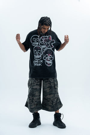 Skull graffiti t-shirt bones print top retro skeleton tee in black