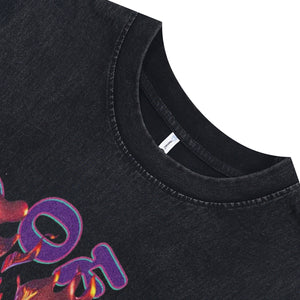 Cyberpunk sleeveless t-shirt retro chrome slogan surfer vest heart print tank top in acid wash black