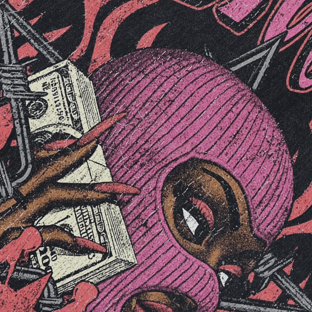 Balaclava print sleeveless t-shirt aristocrat slogan surfer vest gangster tank top in acid wash black