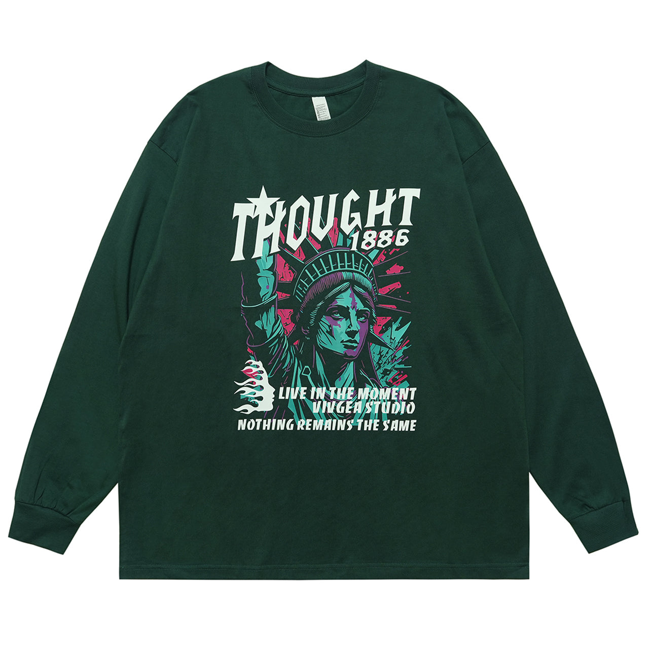 Statue of Liberty jumper creepy American top long sleeve USA t-shirt in green