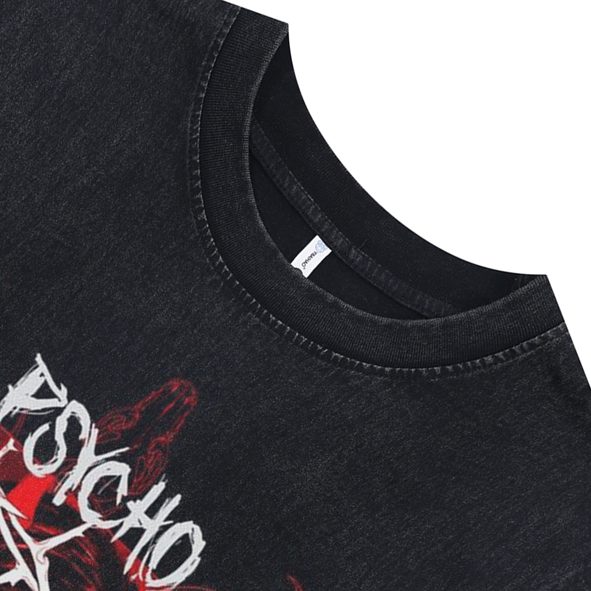 Psycho slogan sleeveless t-shirt anime girl print surfer vest Japanese tank top in acid wash black