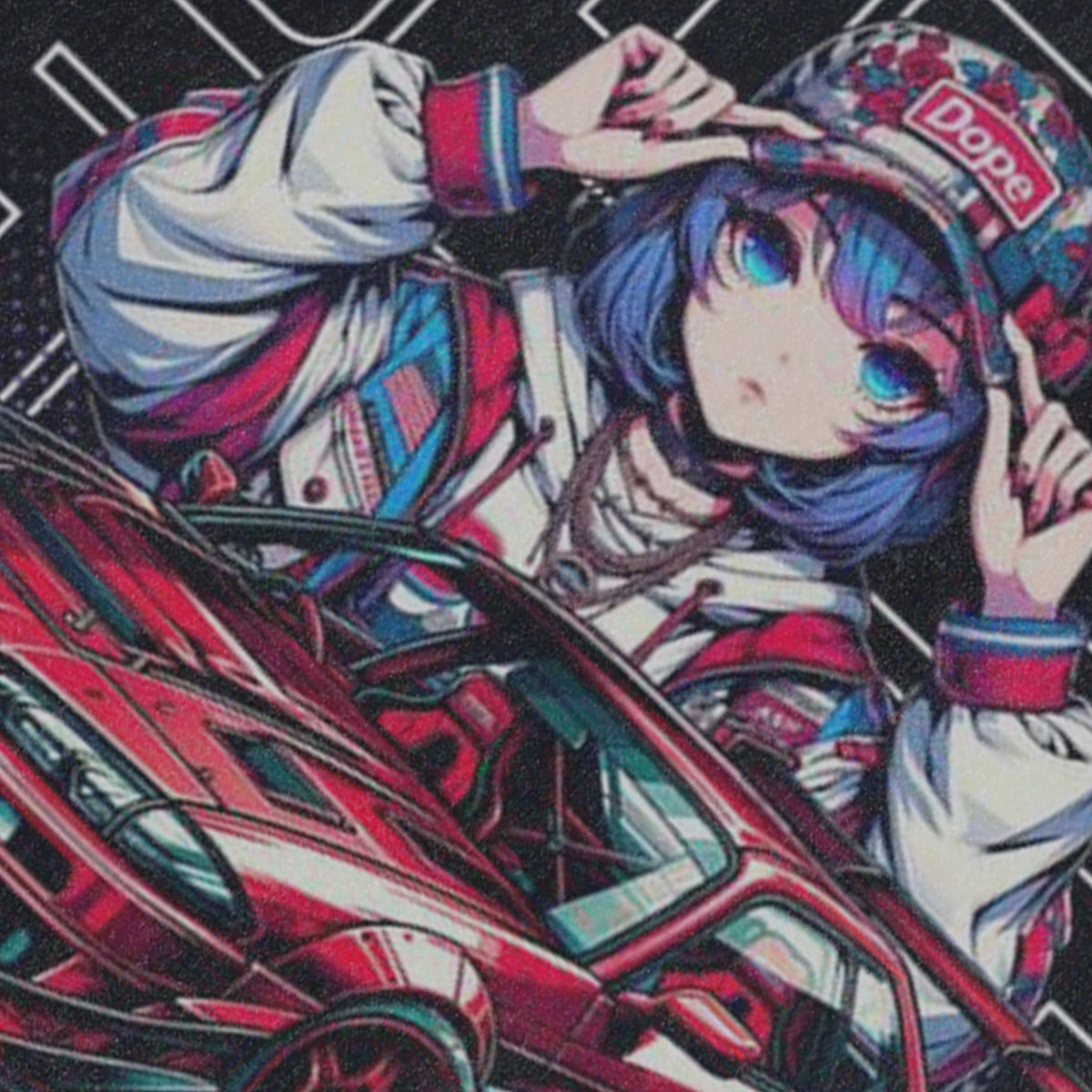 Anime print sleeveless t-shirt retro Japanese car surfer vest 90s racing tank top in acid wash black