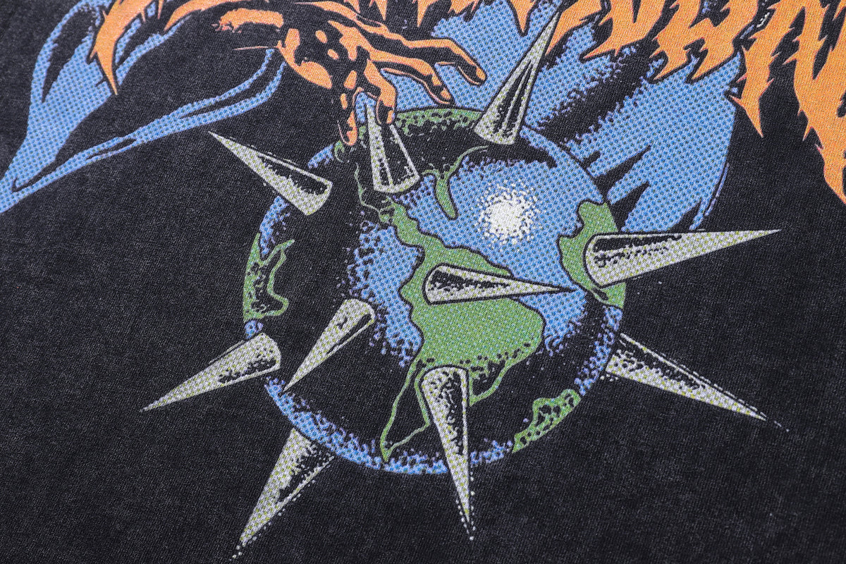 Devil t-shirt playground slogan tee retro creepy poster top in vintage grey