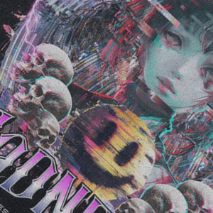 Sad girl sleeveless t-shirt angel print surfer vest 00s anime tank top in acid wash black