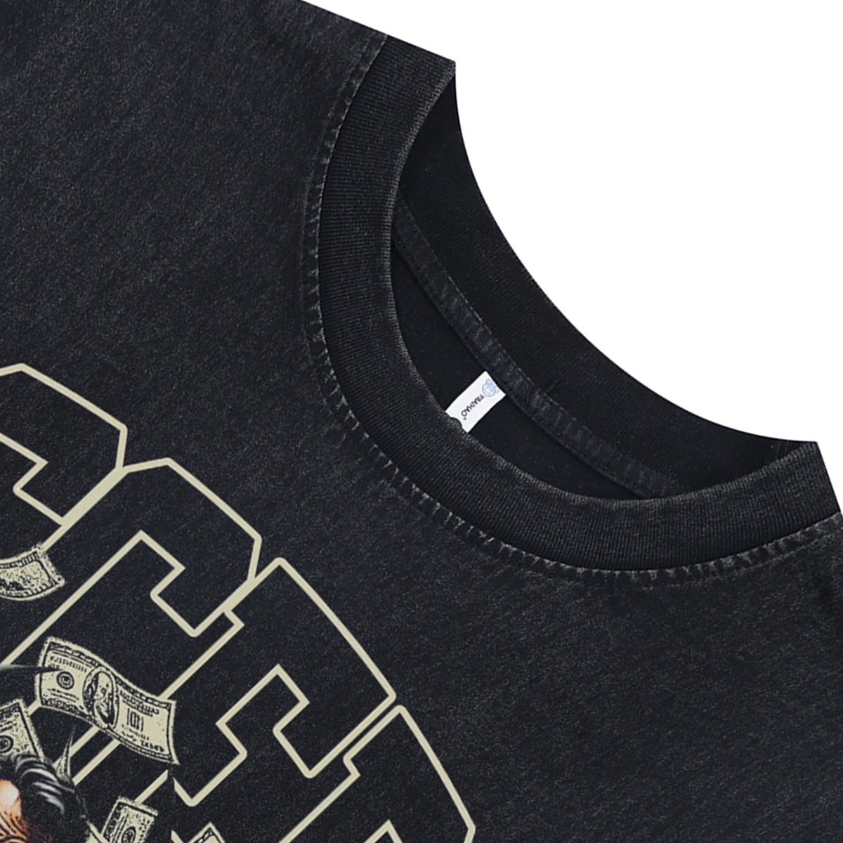 Dollar print sleeveless t-shirt retro money cartoon surfer vest USA poster tank top in acid wash black