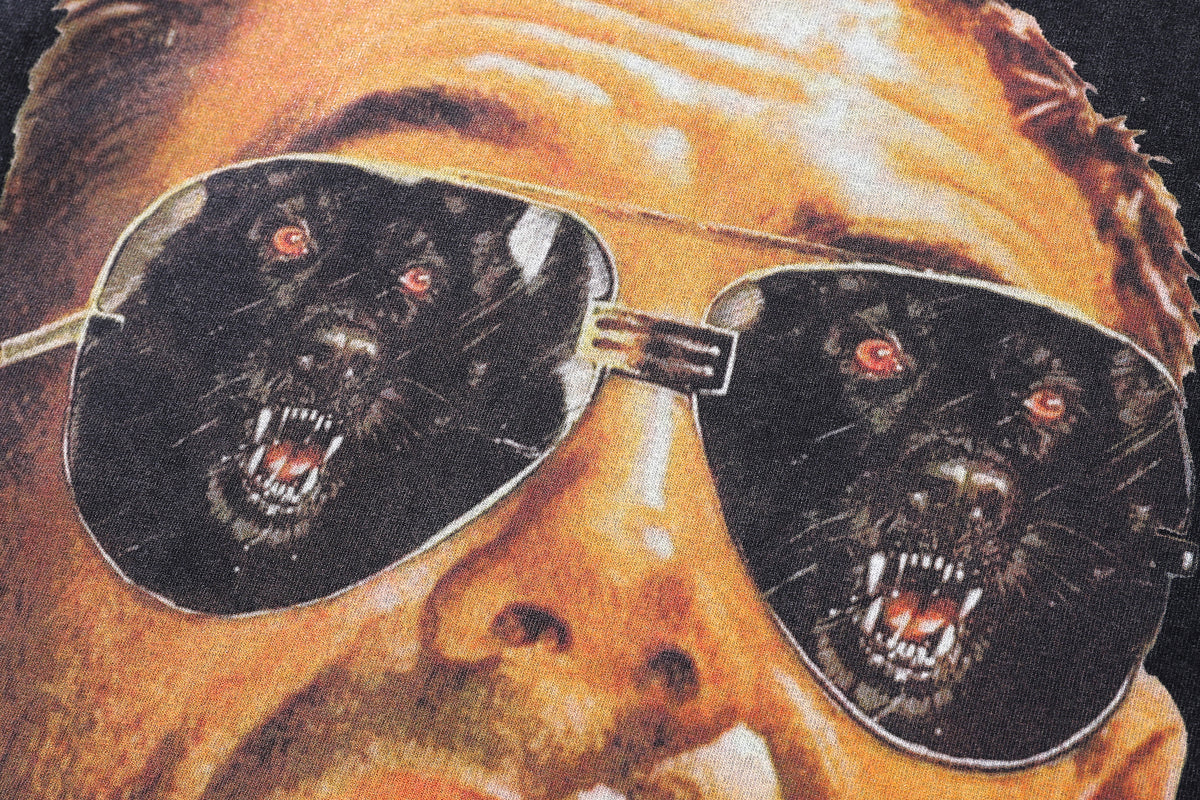 Scared face t-shirt wolf print tee retro poster top in vintage grey