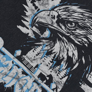 Eagle print sleeveless t-shirt 80s pattern surfer vest retro bird cartoon tank top in acid wash black