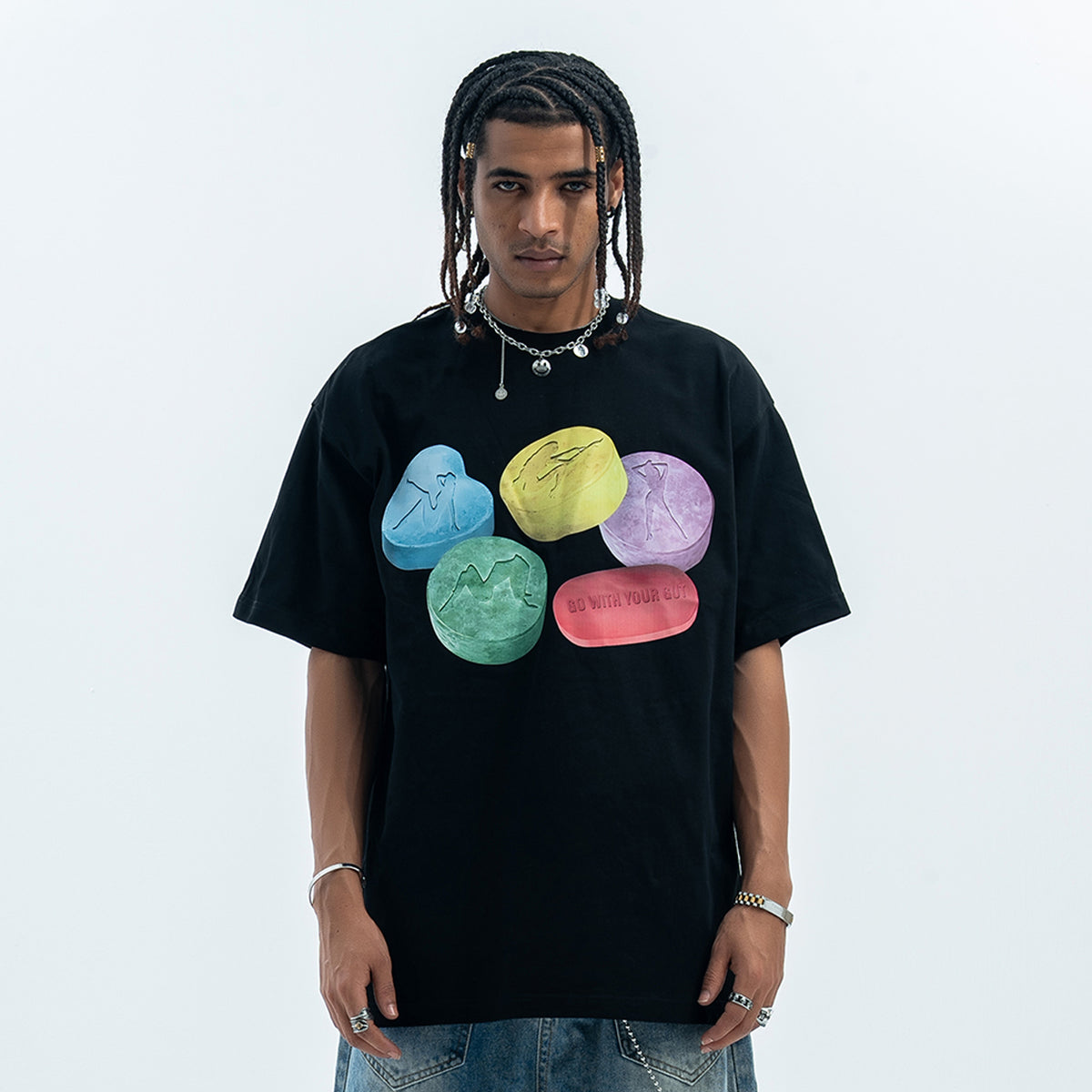 Psychedelic t-shirt graffiti top raver tee grunge jumper in black