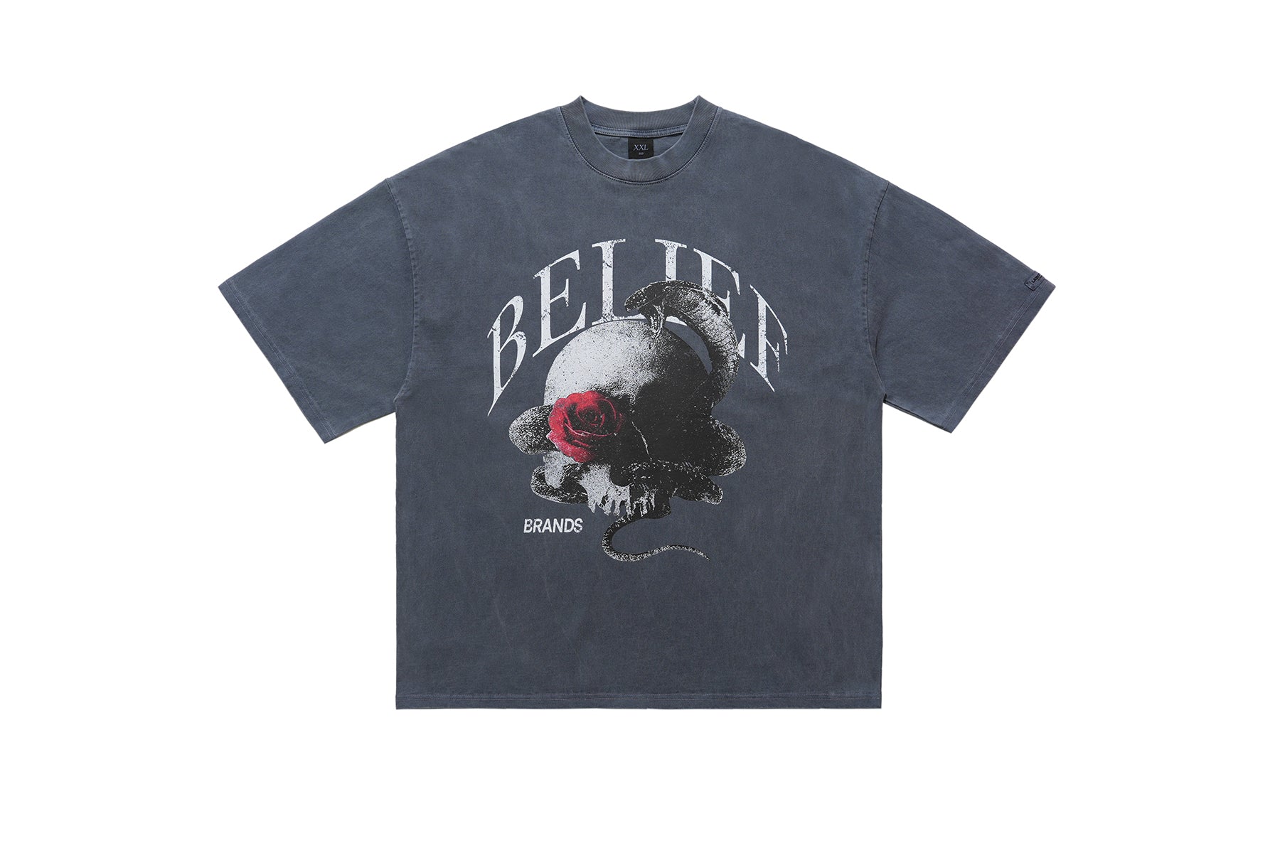 Snake print t-shirt skeleton bones top gothic tee in blue