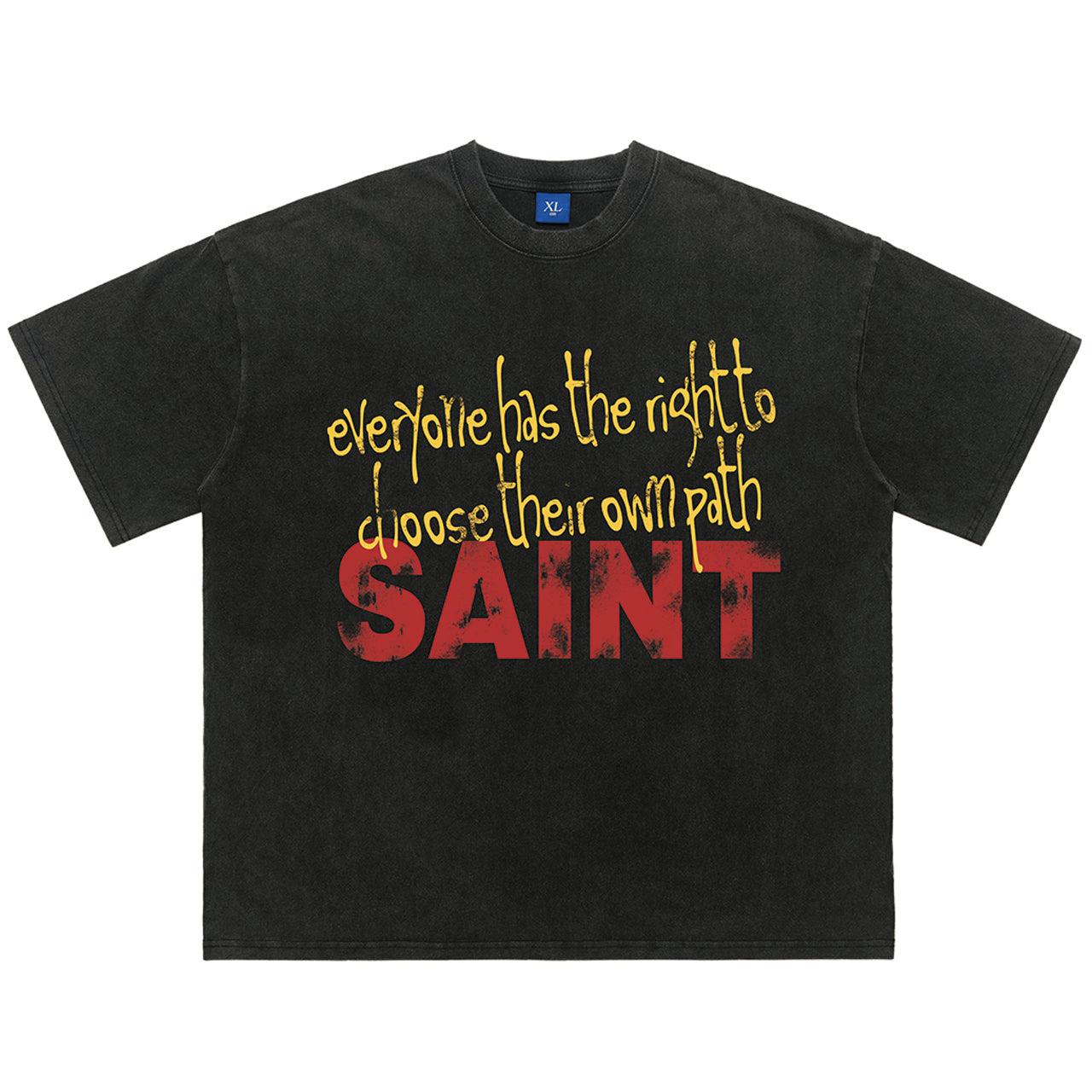 Motivational slogan t-shirt saint top retro tee in  black