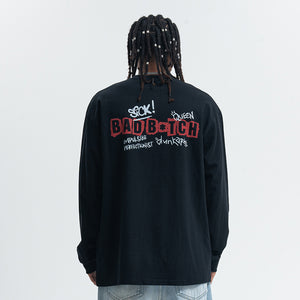 Bad bitch slogan top long sleeve raver tee grunge graffiti t-shirt in black
