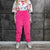 Pink fleece joggers luminous detachable pants handmade fluorescent faux fur raver shorts premium festival overalls in electric neon pink