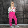 Pink fleece joggers luminous detachable pants handmade fluorescent faux fur raver shorts premium festival overalls in electric neon pink