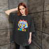 Cat print t-shirt vintage wash rainbow tee retro raver top devil flame jumper in acid grey