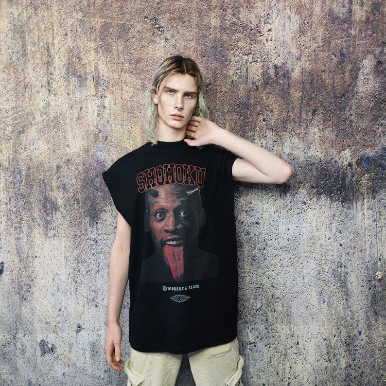 Dennis Rodman sleeveless t-shirt basketball tank top Y2K NBA surfer vest Chicago bulls jumper in black