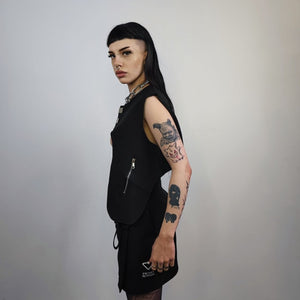 Utility vest grunge tank top metal buckle gilet asymmetric rocker jacket sleeveless gorpcore jumper Gothic sweater in black