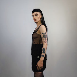 Sheer sleeveless t-shirt transparent tee see-through rocker top grunge mesh punk vest surfer tank top in black