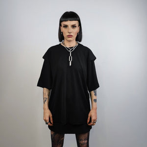 Shoulder padded t-shirt double layer tee grunge rocker jumper utility top unusual gorpcore t-shirt edgy baggy tee in black