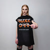 Fuck off sleeveless t-shirt rude slogan tank top rock singer tee flame print retro surfer vest in black