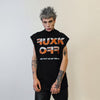 Fuck off sleeveless t-shirt rude slogan tank top rock singer tee flame print retro surfer vest in black