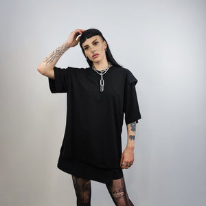 Shoulder padded t-shirt double layer tee grunge rocker jumper utility top unusual gorpcore t-shirt edgy baggy tee in black