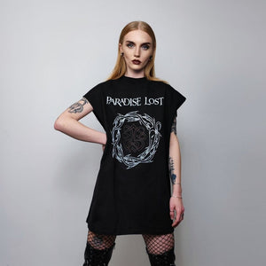 Tribal print sleeveless t-shirt Gothic pattern tank grunge ethnic tee paradise lost slogan top retro surfer vest in black