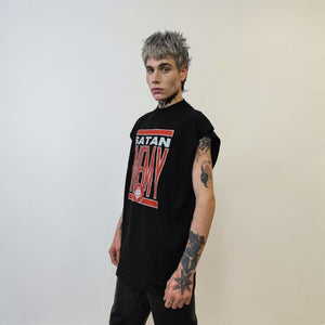 Satan sleeveless t-shirt enemy slogan tank Jason Satanist tee creepy Gothic top retro surfer vest Halloween jumper in black