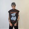 Punk bear sleeveless t-shirt teddy tank top choker print tee grunge gothic top retro surfer vest rocker jumper in grey