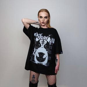 Pentagram print loose fit t-shirt Gothic tee monster tee retro Japanese cartoon baggy top anime jumper punk Halloween pullover in black