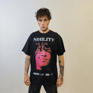 Gothic print t-shirt Nihility slogan tee grunge punk top 80s pattern jumper in black