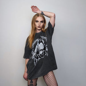 Gothic t-shirt Illuminati tee nausea slogan top skater jumper in vintage wash grey