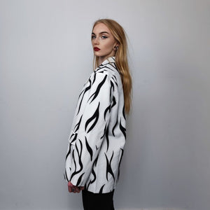 Zebra blazer animal print jacket formal going out tuxedo fancy dress bomber rave party coat tribal varsity coat catwalk stripe jacket white