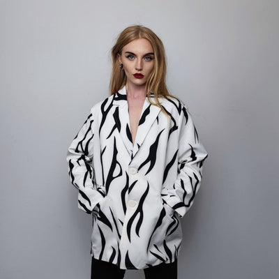 Zebra blazer animal print jacket formal going out tuxedo fancy dress bomber rave party coat tribal varsity coat catwalk stripe jacket white