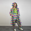 Striped shaggy fur coat longline pastel stripe carnival trench Gay overcoat fuzzy rave bomber Pride festival jacket LGBT custom peacoat