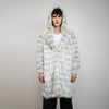 Striped shaggy fur coat longline pastel stripe carnival trench Gay overcoat fuzzy rave bomber Pride festival jacket LGBT custom peacoat