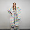 Striped shaggy fur coat longline pastel stripe carnival trench Gay overcoat fuzzy rave bomber Pride festival jacket LGBT custom peacoat