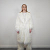 White shaggy fur coat longline hairy trench long hair overcoat fuzzy rave bomber festival jacket acid Burning man customizable peacoat