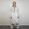 Rainbow shaggy fur coat longline striped carnival trench Gay overcoat fuzzy rave bomber Pride festival jacket LGBT custom fluffy peacoat